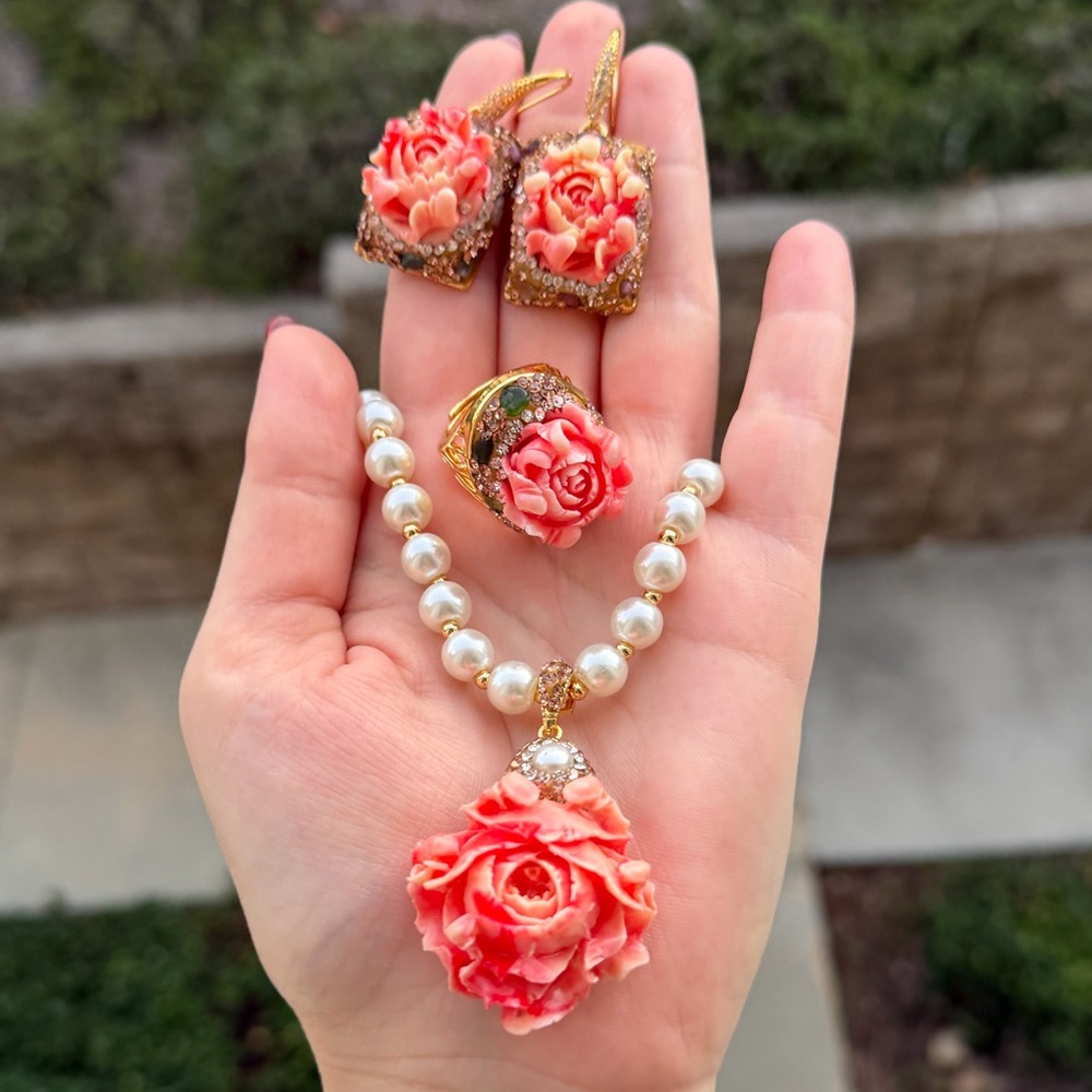 Anthropologie Coral and Pearl Jewelry Set
